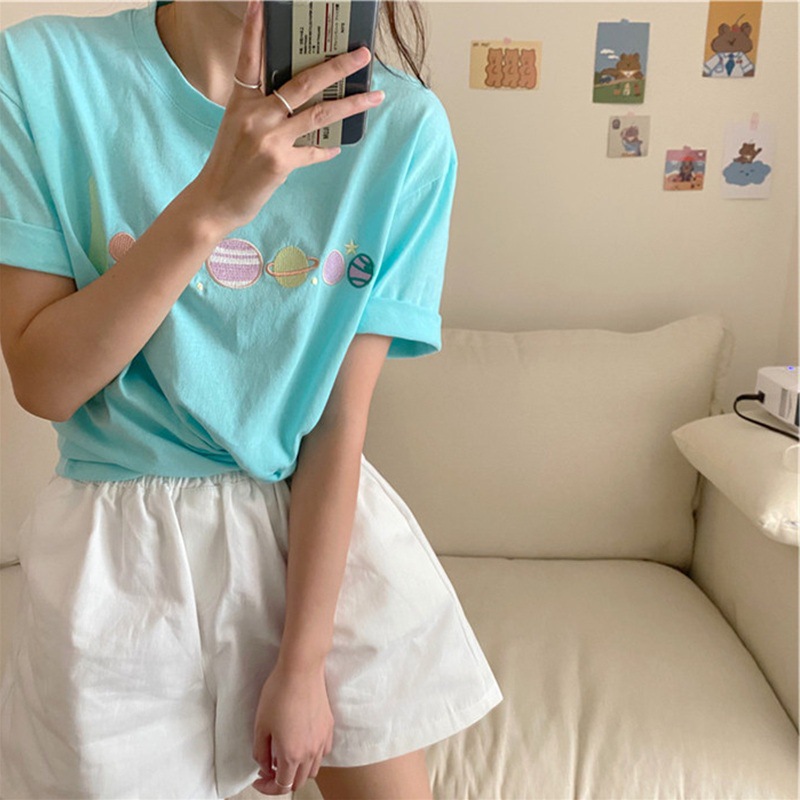 Embroidered Short-Sleeved T-shirt Women's Korean-Style Women's Clothing Supply New Loose Student Crew Neck Bottoming Shirt Top One Piece Dropshipping