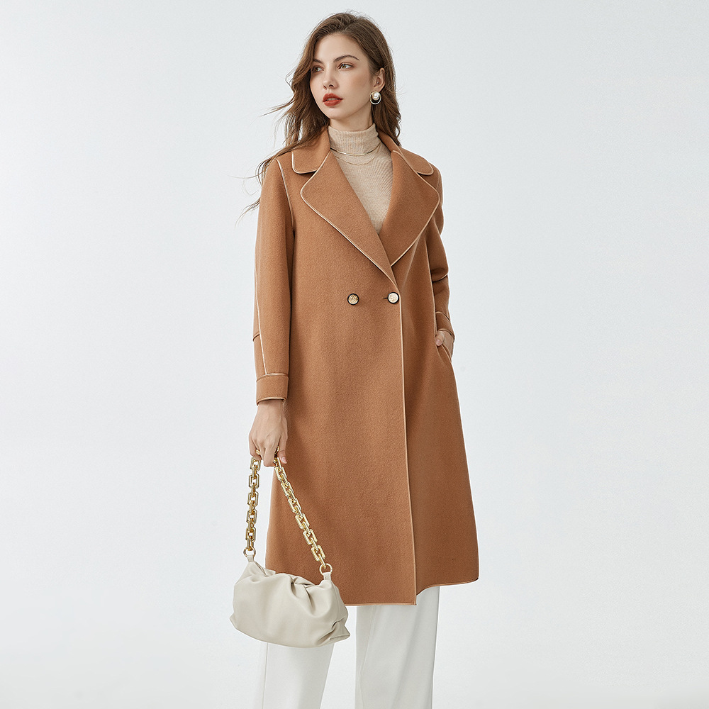 【清仓478】「100澳毛」羊毛双面呢大衣女中长款秋冬翻领毛呢外套