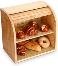 竹制两层面包箱 竹木拉帘面包箱 竹制面包箱带面包夹子 2层面包箱