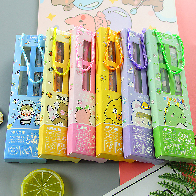 Creative Graduation Season School Opening Prize Portable Stationery Set Gift Box Student Children‘s Birthday Gifts Stationery Five-Piece Set