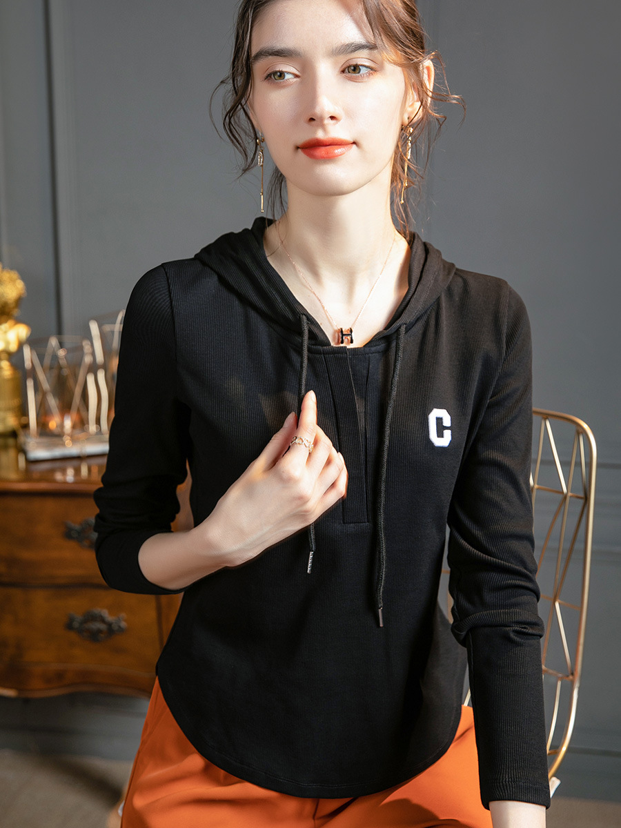 2023 Fall Women's Clothing New Long Sleeve Sweater Women's Korean Style Casual Hooded T-shirt Letter All-Matching T-shirt Top Women