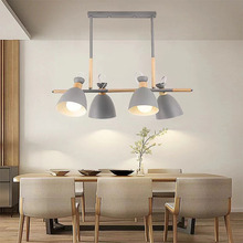 北欧原木餐厅吊灯设计师马卡龙风格创意个性吧台餐厅直排四头吊灯