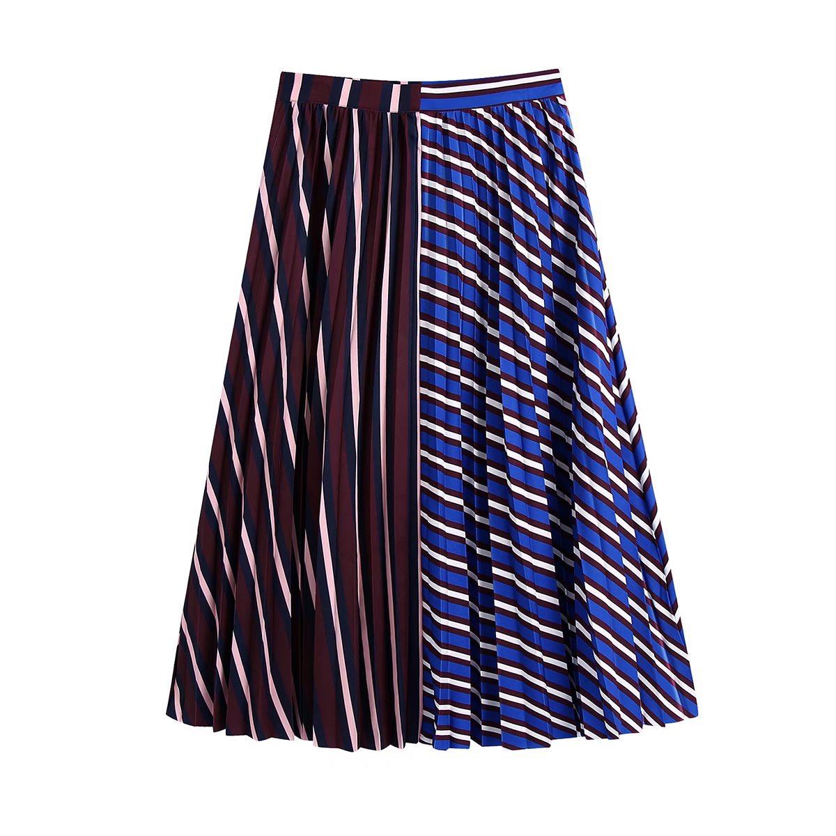 秋冬新款欧美女装时尚褶裥条纹印花半身裙长裙s12336