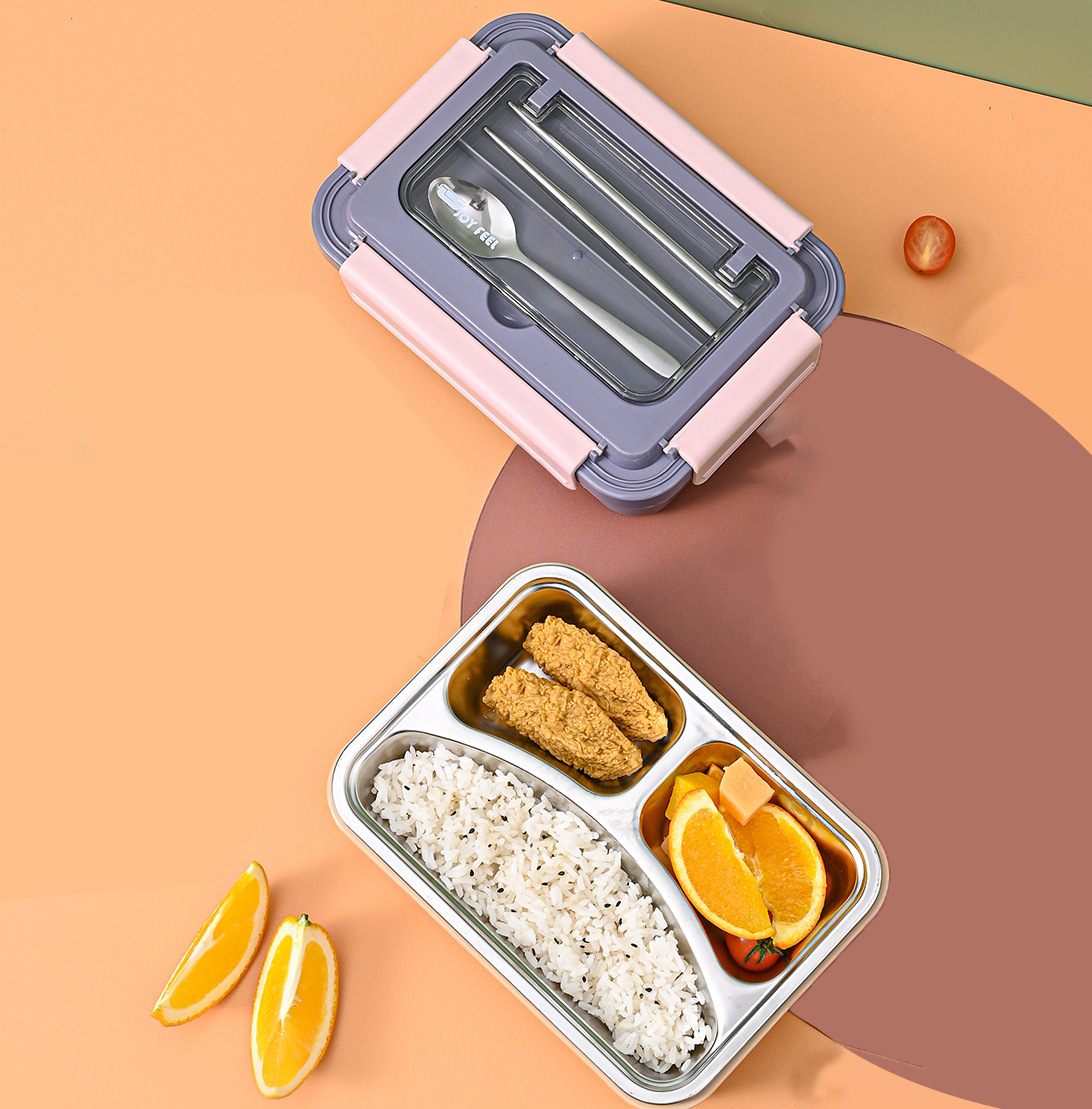 304 Stainless Steel Insulated Lunch Box Office Worker Can Put Tableware Lunch Box Square Grid Steel Plate Insulated Lunch Bento