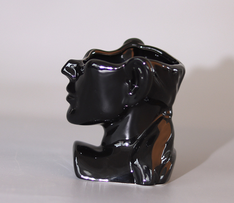 跨境电商室内桌面陶瓷花瓶白色人头人脸头像创意人体艺术鲜花花器