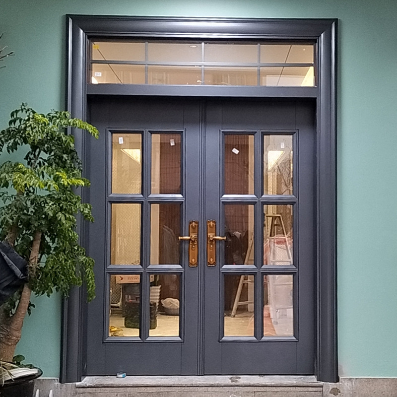 别墅大门农村自建房锌合金玻璃入户家用防盗双开门乡村入户对开门
