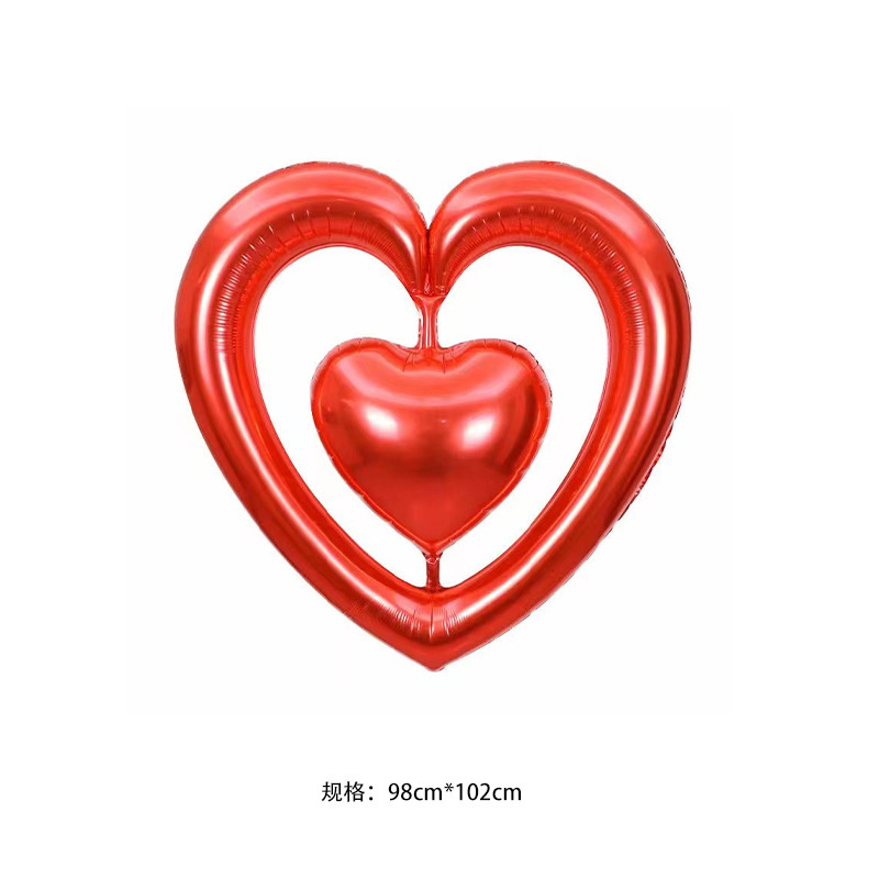 Cross-Border New Arrival Valentine's Day Large Heart-to-Heart Aluminum Balloon Stall Wedding Party Decoration Floating Helium Balloon