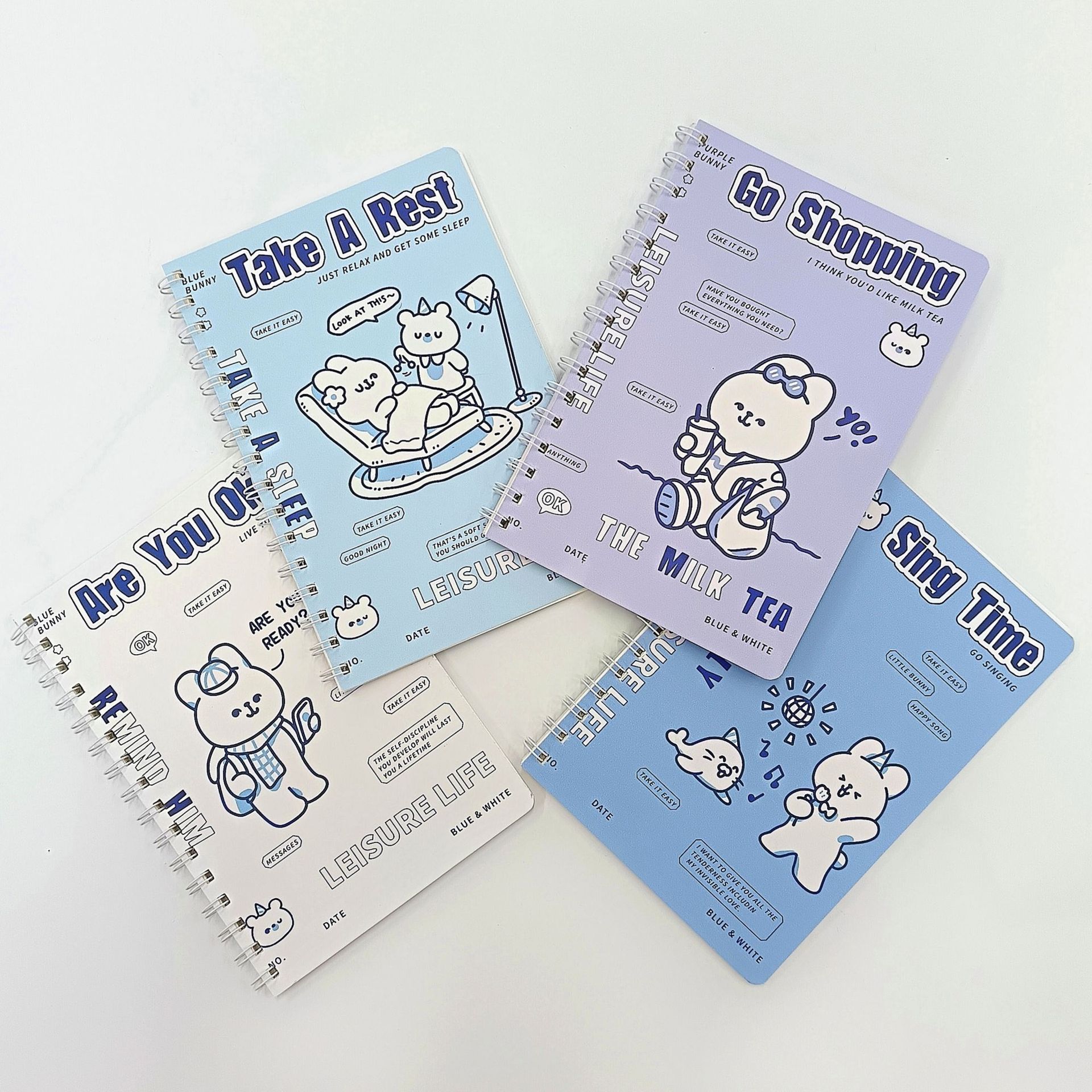 可爱创意卡通蓝色系线圈本小兔子a5活页本笔记本本子手帐本批发-阿里