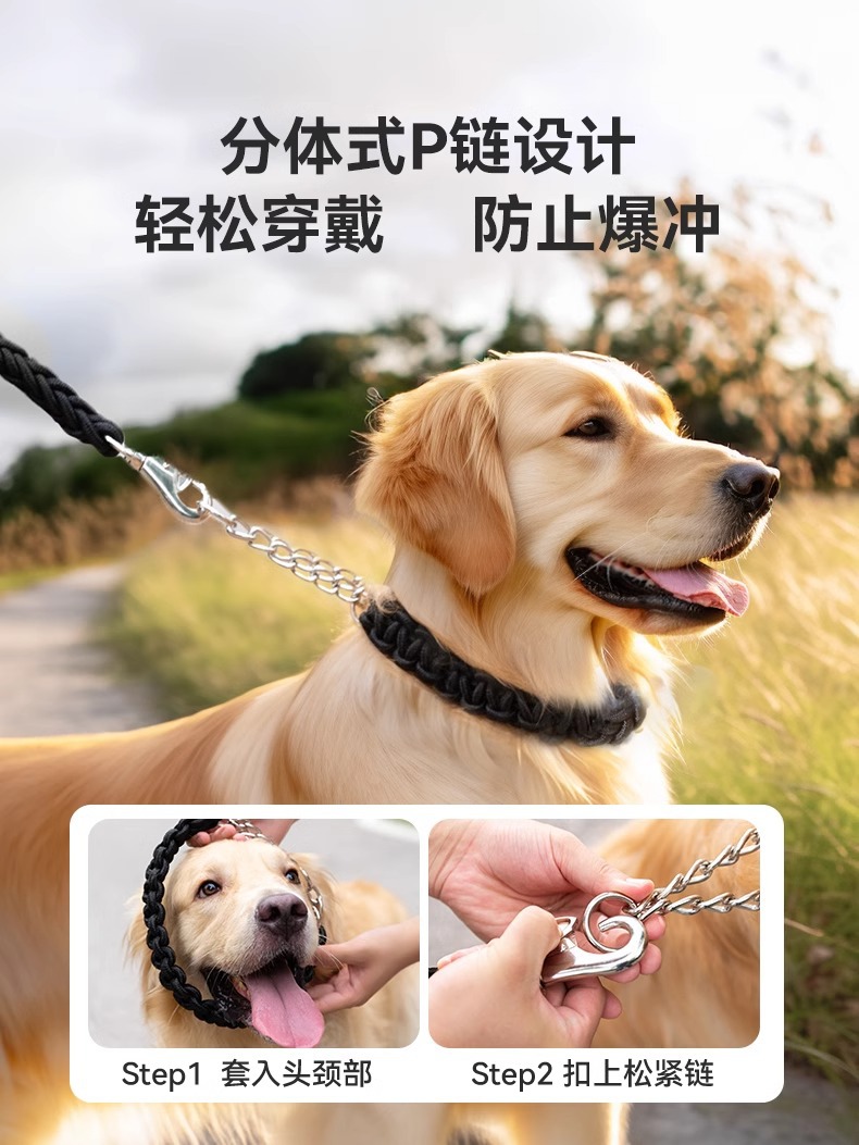 狗链大型狗专用狗狗牵引绳中型金毛狗绳子防咬断链子脖圈p绳链