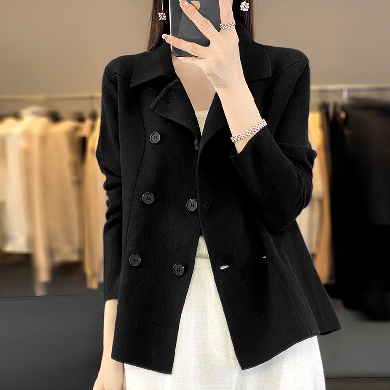 秋冬跨境新款女士西装翻领短款小个子纯色宽松简约女外套一件代发