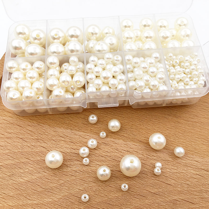 10 Grid Boxed 440 White Pearls Set 4-12mm Beige Pearl DIY Necklace Earrings Jewelry Small Scattered Beads