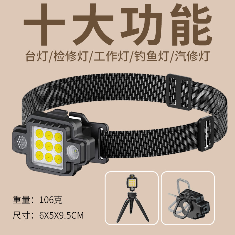 Cross-Border New Arrival Multi-Function Work Light Outdoor Head-Mounted Maintenance Cycling Emergency Red and Blue Flash Led Glaring Headlamp