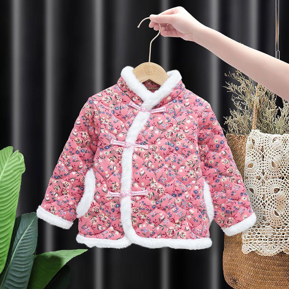 女童棉衣秋冬季夹棉外套新款洋气中国风女孩大花棉袄宝宝拜年棉服
