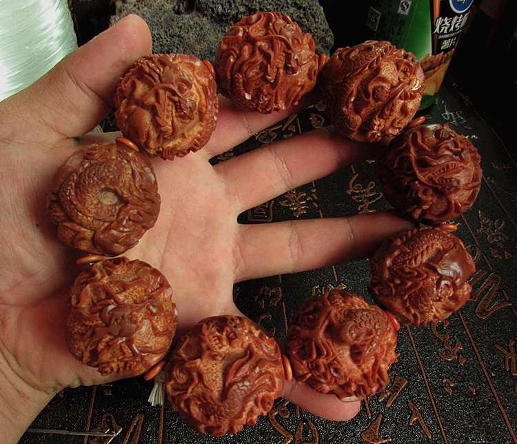 印尼超大橄榄核手串橄榄核九龙戏珠半手工橄榄核雕九龙献瑞手持