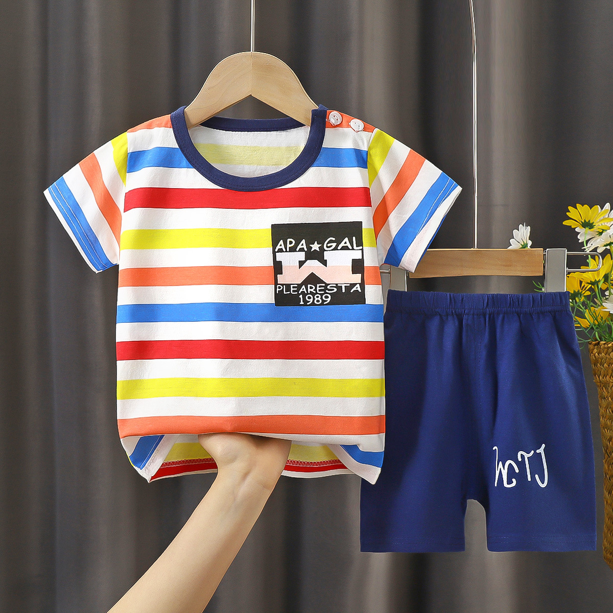 Children's Short-Sleeved Shorts Suit Children Summer Baby Cotton Underwear Boys and Girls round Neck T-shirt