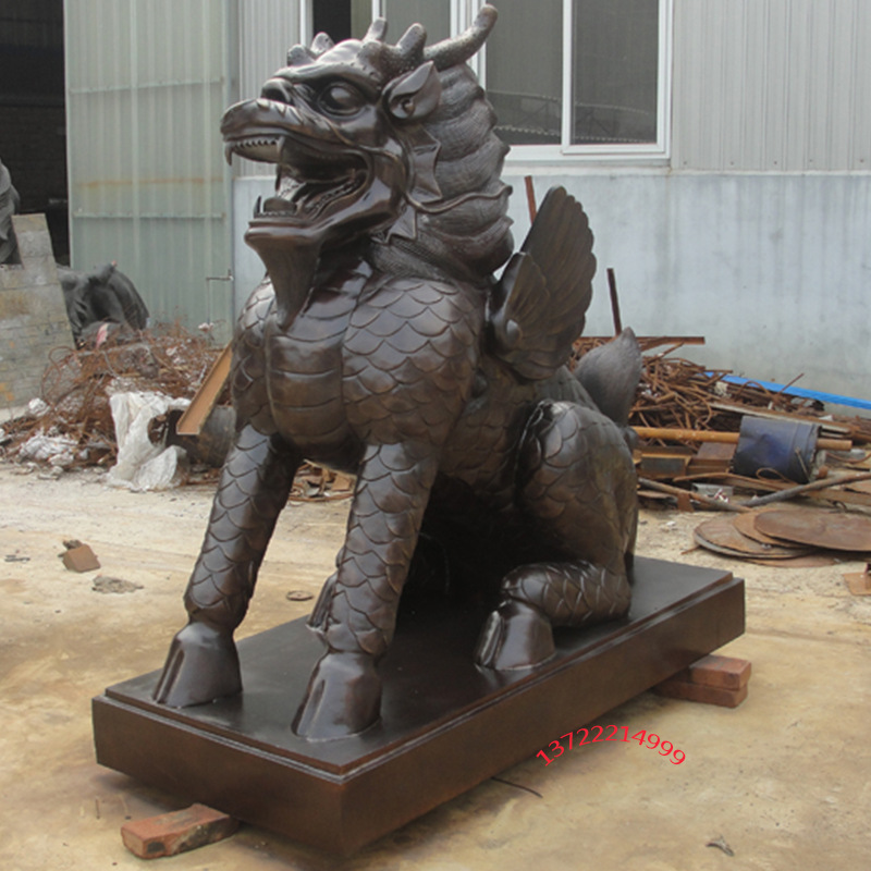 祥狮铜麒麟摆件一对黄铜火麒麟财客厅办公室纯家用福禄麒麟大号