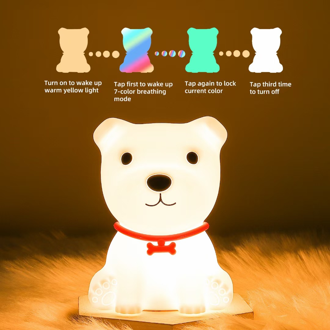 Small Adorable Dog Atmosphere Silicone Light Dog Cross-Border Colorful Gradient USB Charging Bedside Pat Eye Protection Small Night Lamp