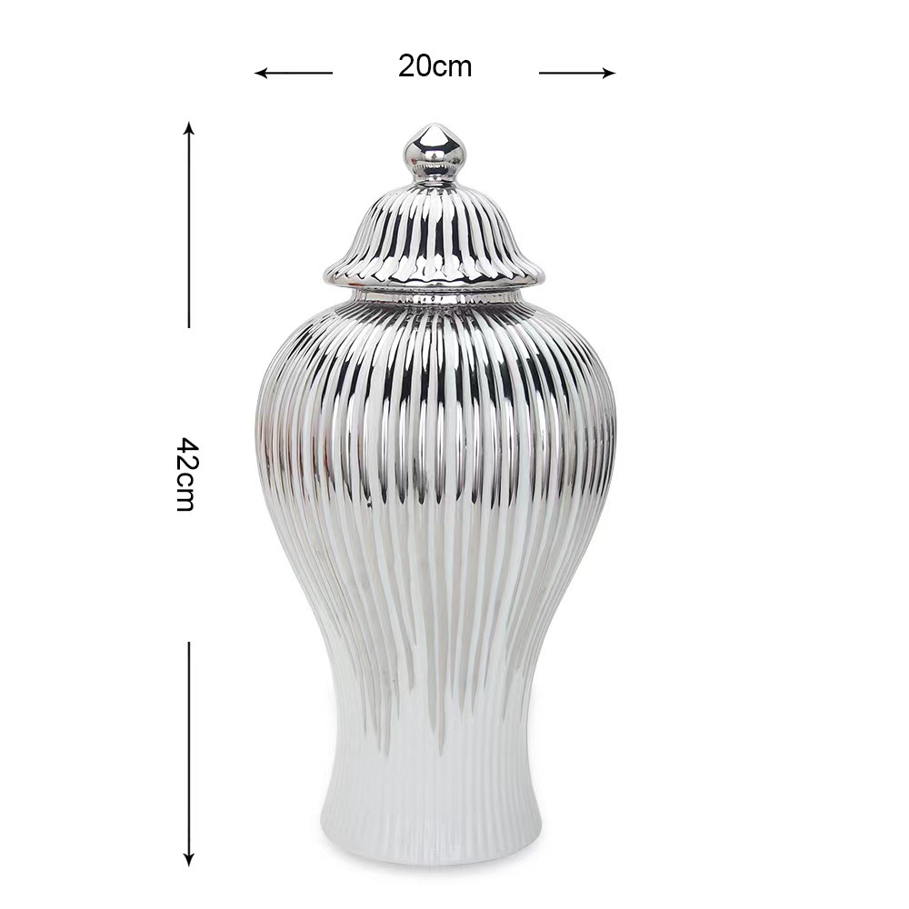 Ceramic Light Luxury Electroplating Temple Jar European Flower Vase Crafts Decoration Hallway Soft Outfit Decorative Storage Jar