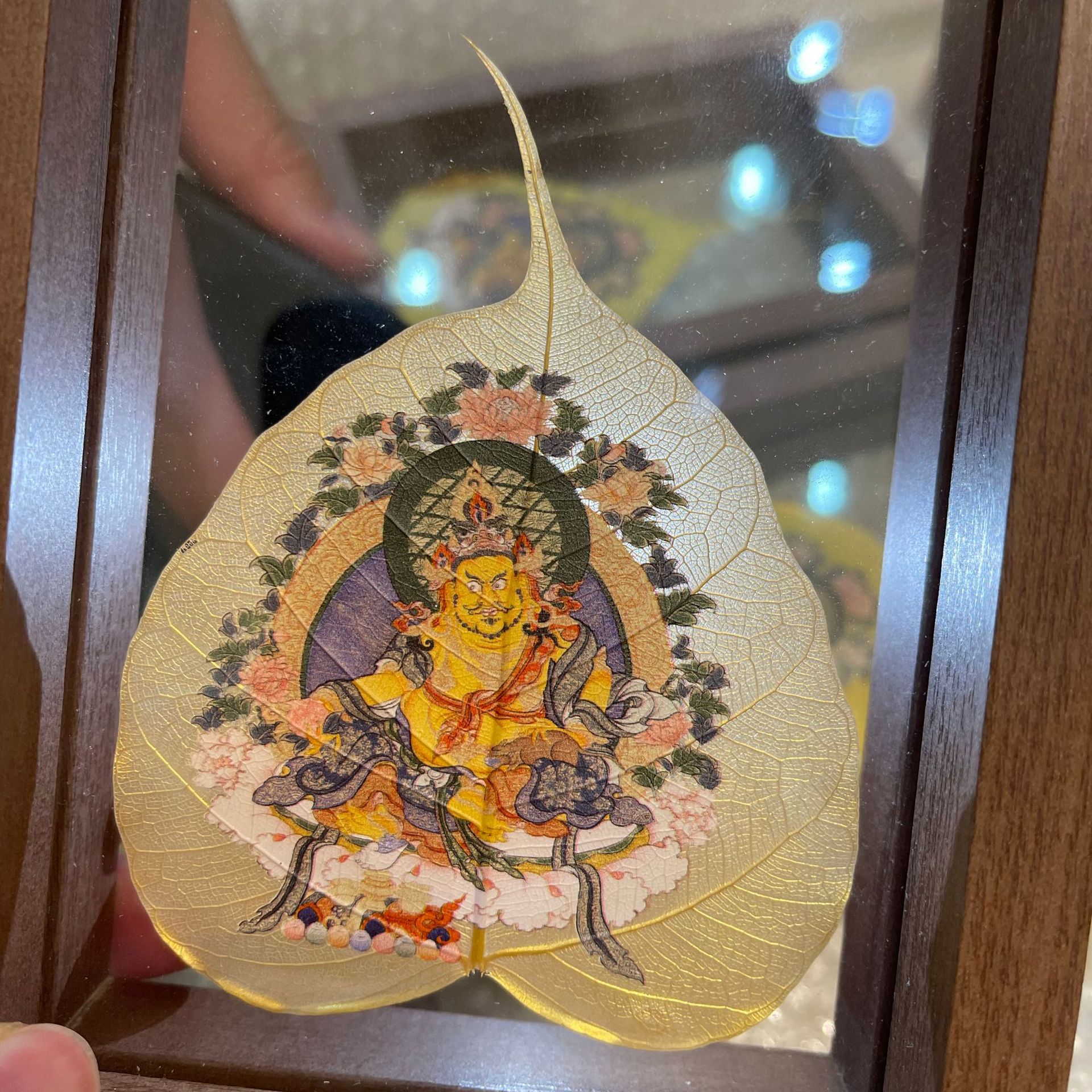佛教用品菩提叶唐卡挂画相框藏传佛教文殊黄财神佛像画像家居摆设