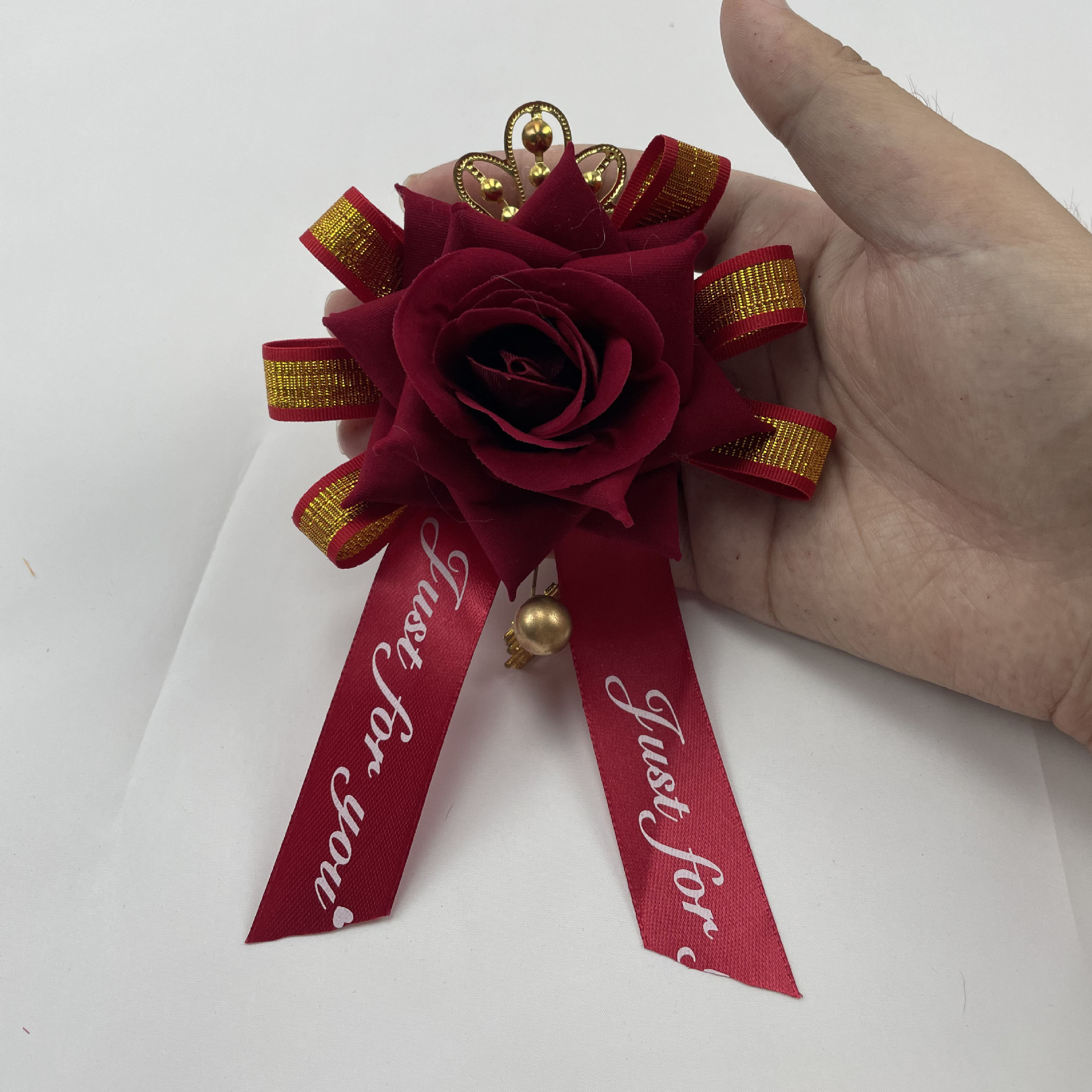 婚庆用品结婚胸花大红酒红色婚礼玫瑰胸花 结婚飘带婚礼婚庆胸花