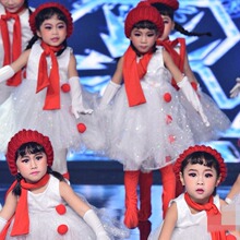 元旦耶诞新款雪娃娃演出服雪孩子表演服小红帽雪人宝宝幼儿童服装