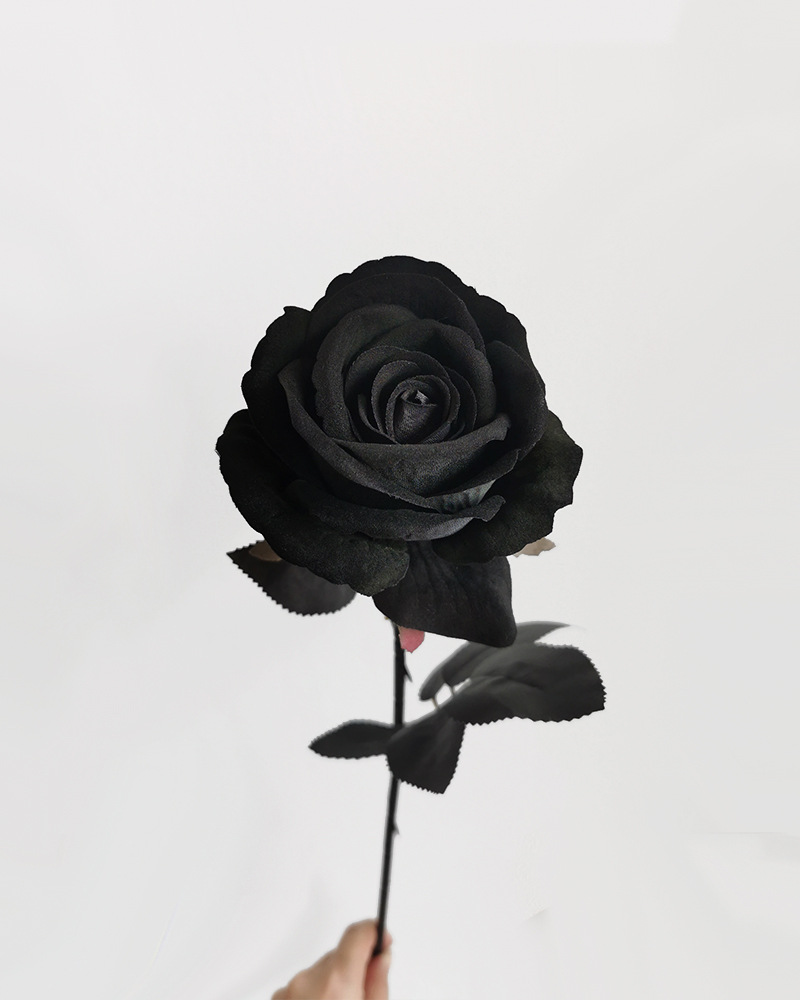 黑玫瑰仿真花单支绒布家居装饰拍摄手捧花跨境欧式人造花外贸假花