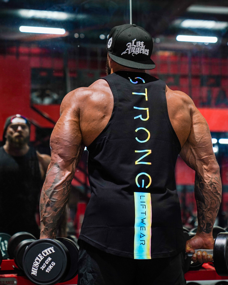 肌肉健身兄弟新款夏季男运动健身服锻炼变色字印花无袖弹力棉背心