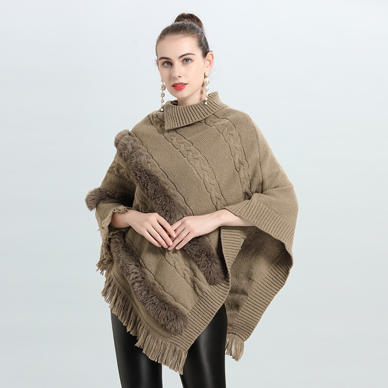 2022 Live Hot EU and South Korea Autumn and Winter New Loose Jacquard Wool Tops Pullover Sweater Cape and Shawl 0938#