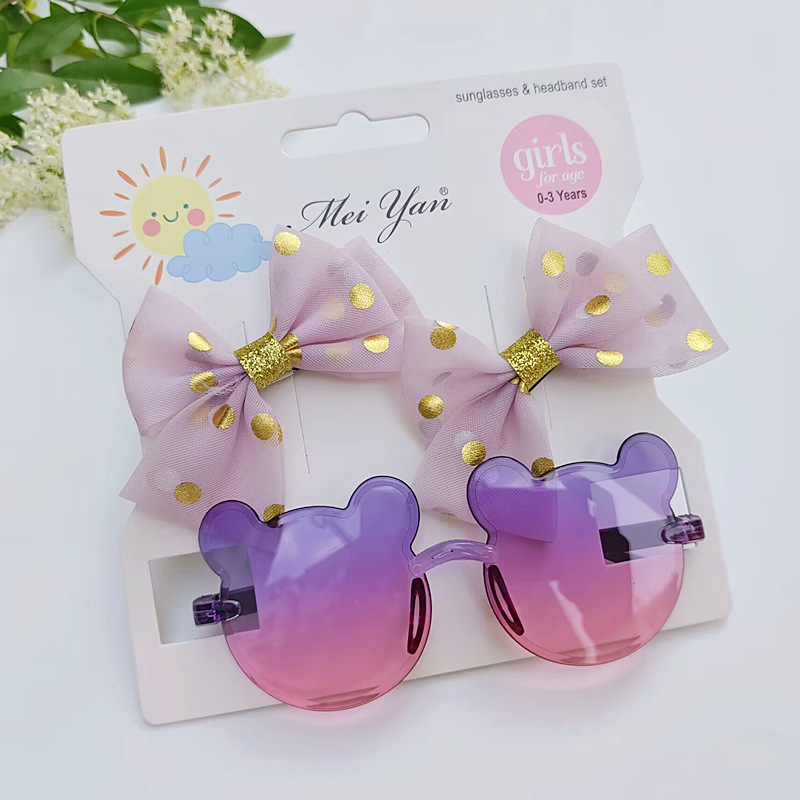 New Kid's Eyewear Barrettes Suit Stereo Bow Clip Girls Hair Accessories Colorful Transparent Sweet Mickey Sunglasses