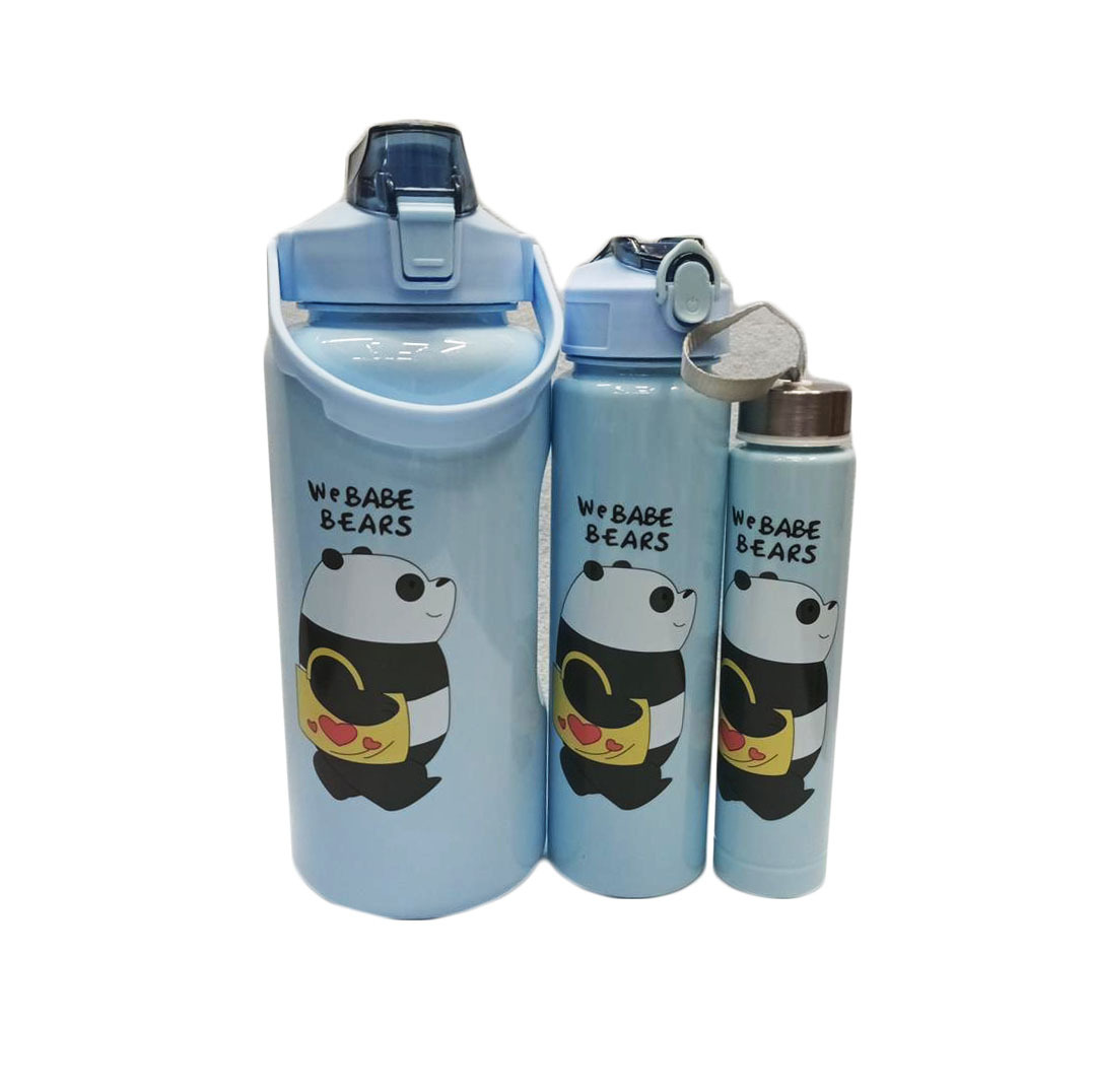 Transparent Large Capacity Sports Bottle Internet Celebrity Gradient Kettle Two-Piece Cartoon Printing Kettle 3-Piece Set RS-201702