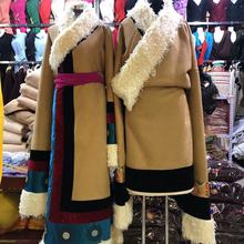 羊皮藏袍西藏服 康巴服羊羔毛加厚长袍 藏区冬装羊羔绒情侣装拍摄