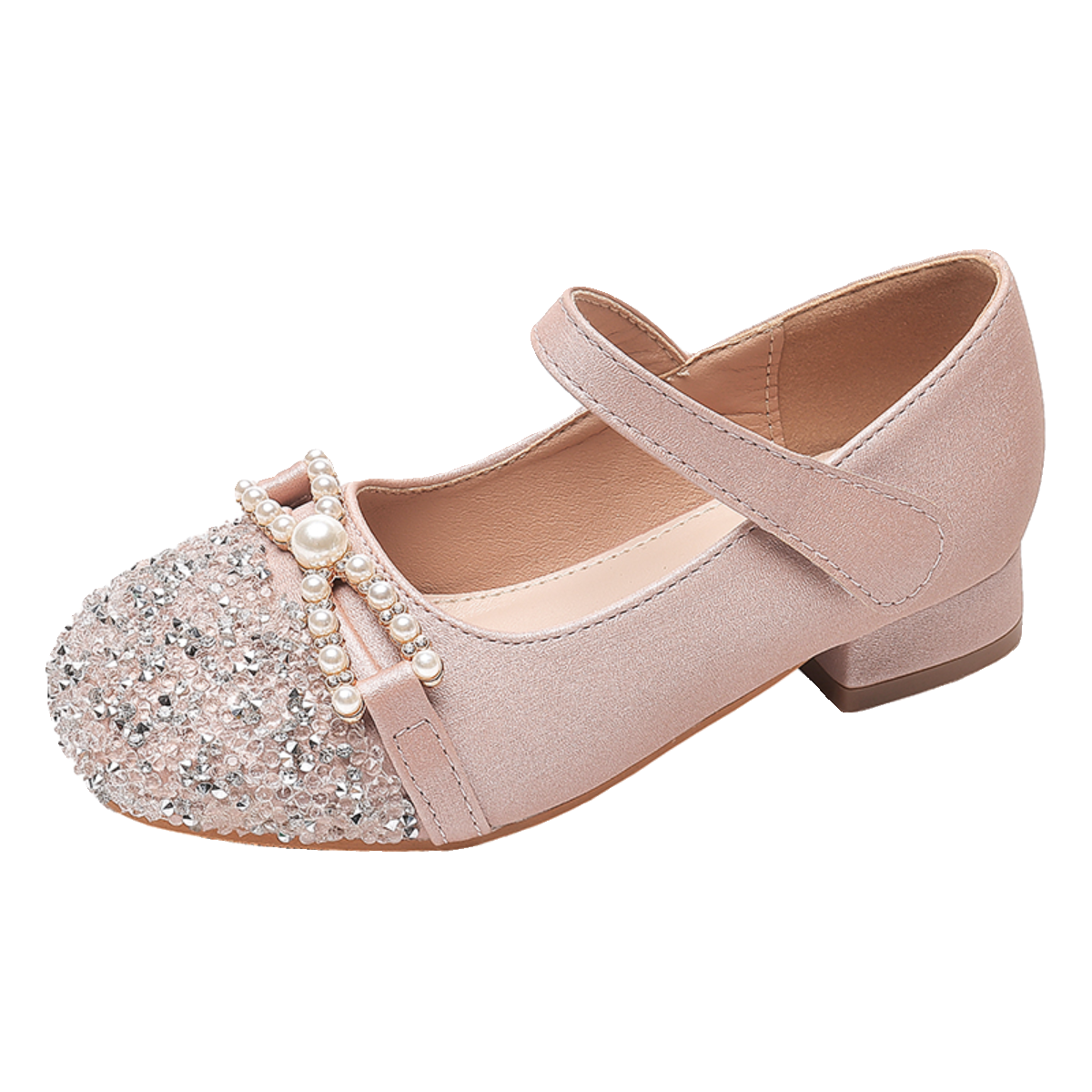 儿童高跟鞋女公主水晶鞋子秋款小女孩走秀演出表演鞋带钻女童皮鞋