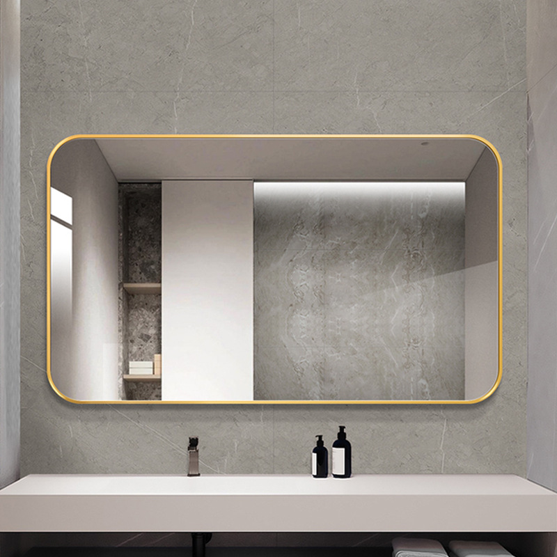 Aluminum Alloy Bathroom Mirror Bathroom Toilet Bathroom Mirror Wall-Mounted Punch-Free Wall-Mounted Self-Paste Square Mirror