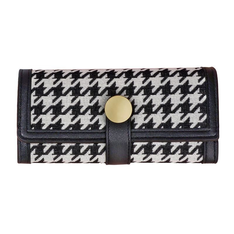 Factory Direct Sales New Ladies' Purse Three Fold Houndstooth Hasp Clutch Multiple Card Slots Fashion All-Match Long