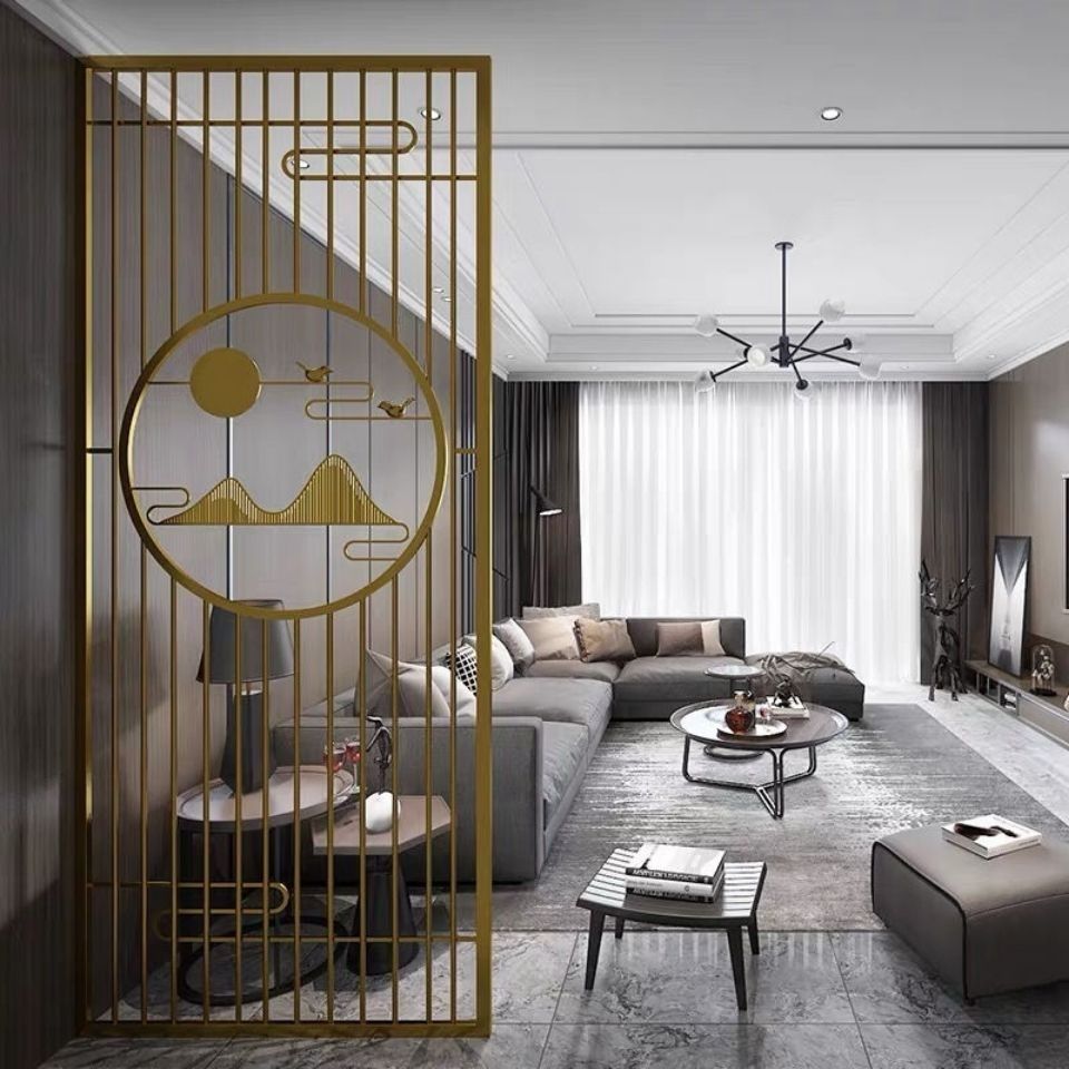 屏风隔断客厅卧室遮挡家用中式现代简约入户进门铁艺镂空装饰玄关