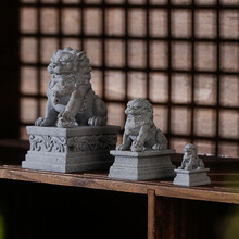 新中式石头石狮子一对青砂石中国风创意鱼缸盆景造景装饰品摆件