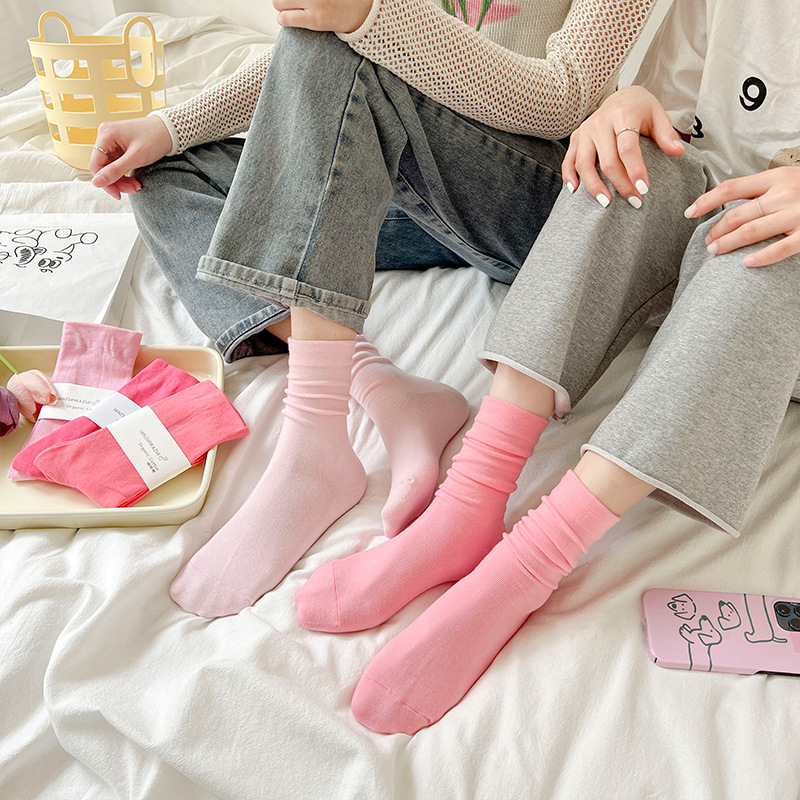 Independent Packaging Dopamine Socks Female Bunching Socks Cotton Color Maternity Socks White Summer Candy Color Tube Socks