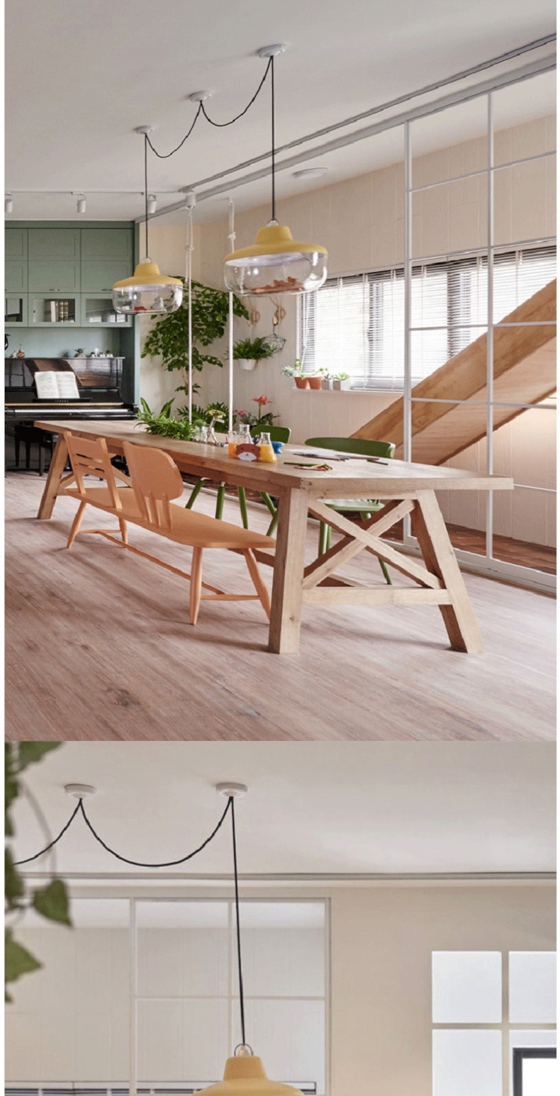 田园风x字型全实木餐桌 乡村长方形吃饭桌子 家庭带脚跨简易饭桌