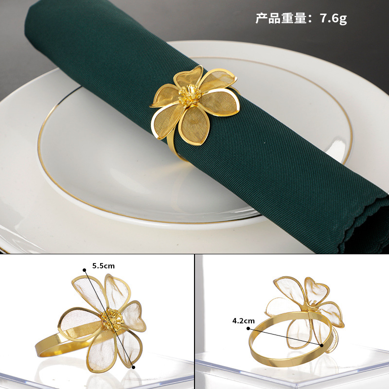 New Stainless Steel Napkin Ring Artificial Flower Napkin Ring Modern Simple European High-Grade Metal Napkin Ring Wholesale