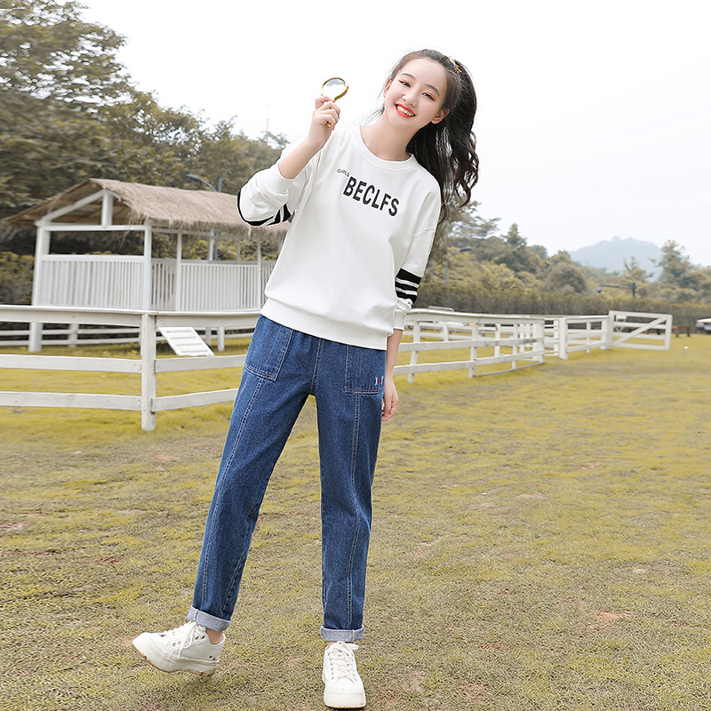 初中生裤子女2021年秋季新款宽松少女秋装直筒裤高中学生牛仔裤女