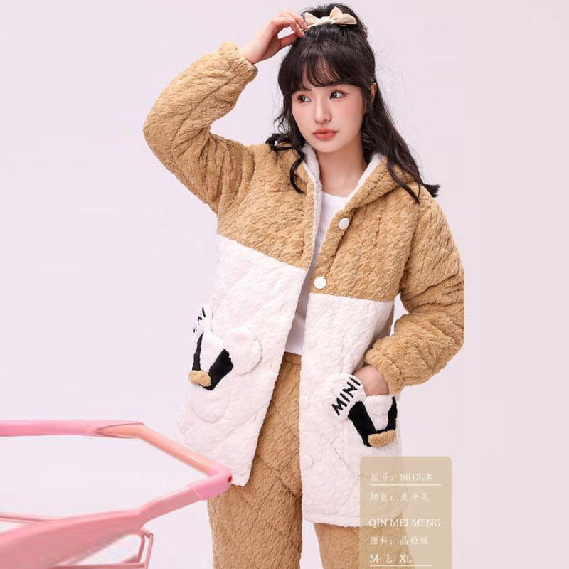 腾色九尾狐牛奶绒绒提花少女时尚套装2022新款女款棉衣睡衣家居服