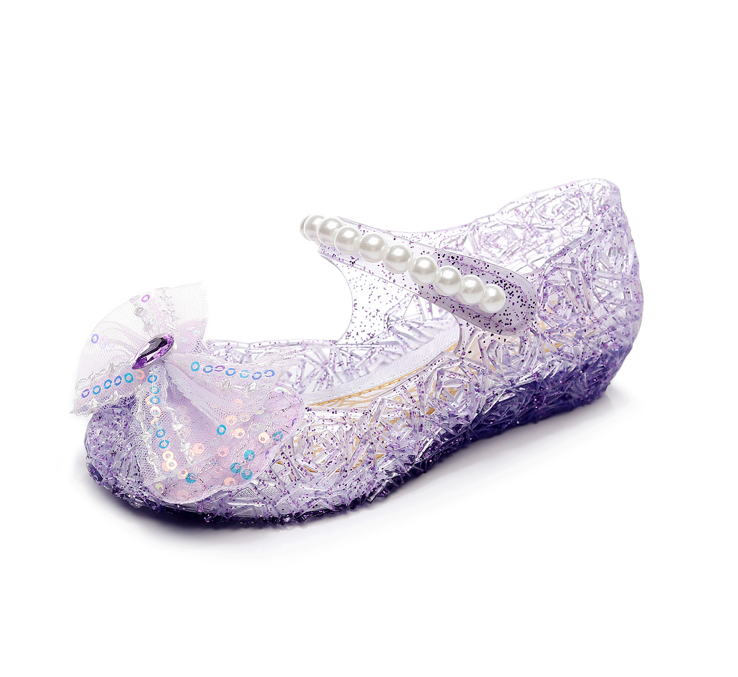 Girls' Bow Princess Shoes New Cross-Border in Stock Children's Soft-Soled High Heels Elsa Princess Shoes PVC Sandals