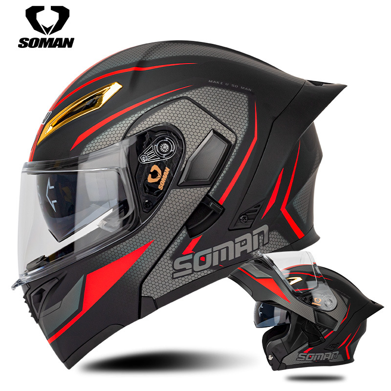 Soman Motorcycle Full Face Helmet Uv Protection Double Lens Modular Helmet Anti-Fog Full Face Helmet Electric Car Motorcycle Helmet