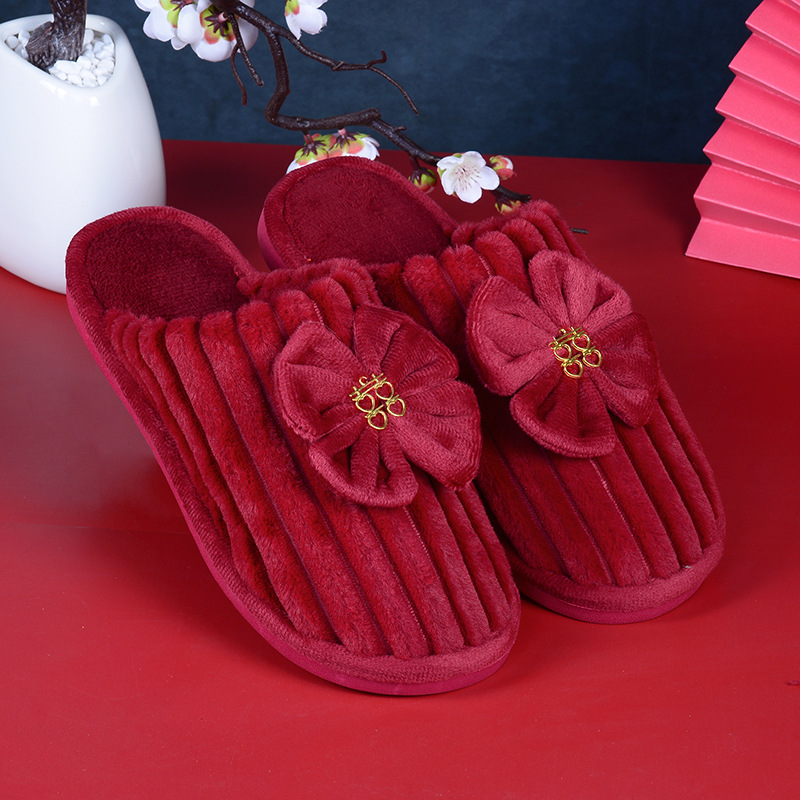 Spot Wedding Slippers Wedding Supplies Home Indoor Bowknot Slippers New Wedding Hall Red Slippers Wholesale