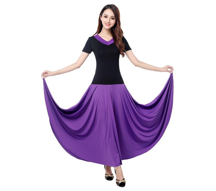 广场舞服装长裙大摆裙新款2019女成人舞蹈演出裙子交谊舞半身裙