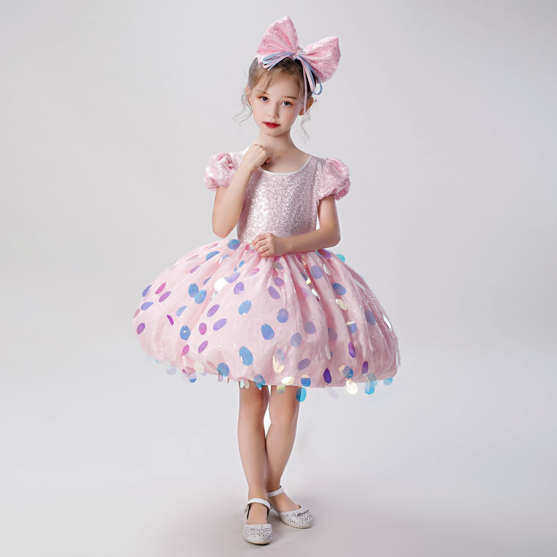 2021春夏儿童礼服粉色蓬蓬裙公主裙主持走秀团体合唱舞蹈演出服女