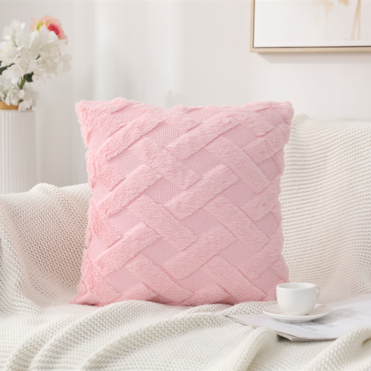 Amazon Cross-Border Rabbit Fur Quilted Plush Pillowcase Solid Color Sofa Pillow Bedside Throw Pillowcase Cushion Lumbar Cushion Cover