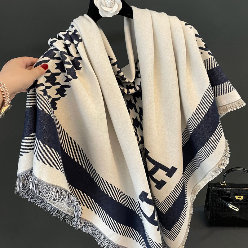 Autumn and Winter New Letter Jacquard Talma Women's Light Luxury High-Grade Versatile Artificial Cashmere Scarf Thick Warm Scarf