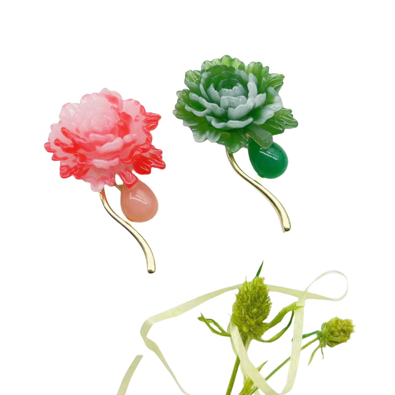 国风新款创意牡丹花胸针衬衣领口外套高档装饰别针防走光胸针配饰