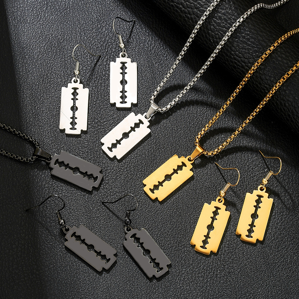 欧美跨境流行新款个性街拍金属几何刮脸刀片夸张大牌高级感项链